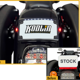 Kodlin Curved 3-bolt mounted Elypse 3-1 LED License Plate Kit in Black, before and after