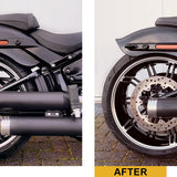 Before and After of Kodlin Lowering-Kit for Harley-Davidson Milwaukee 8 Softail models without pre-load adjuster knob