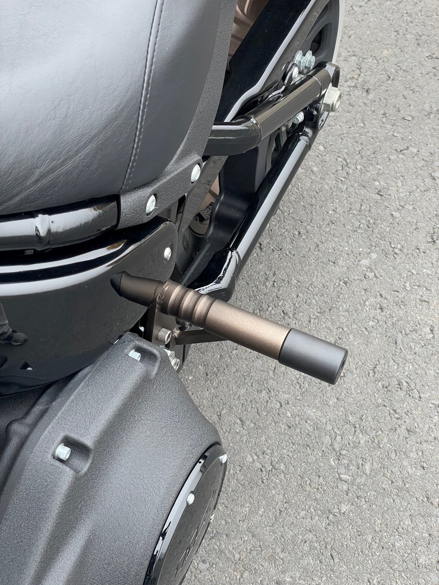 Kodlin M8 Softail Rear Guards - Bronze. Fits 2018, 2019, 2020, 2021, 2022, 2023 Lowrider, Lowrider S, Lowrider ST, Street Bob, Fat Bob, Sport Glide, Softail Standard on bike